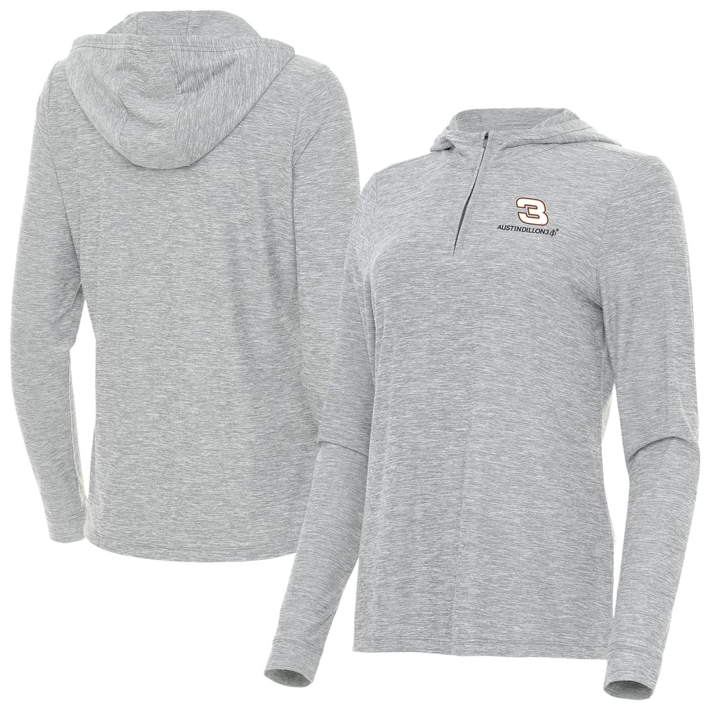  Austin Dillon Antigua Women's Daybreak Quarter-Zip Pullover Hoodie - Heather Gray